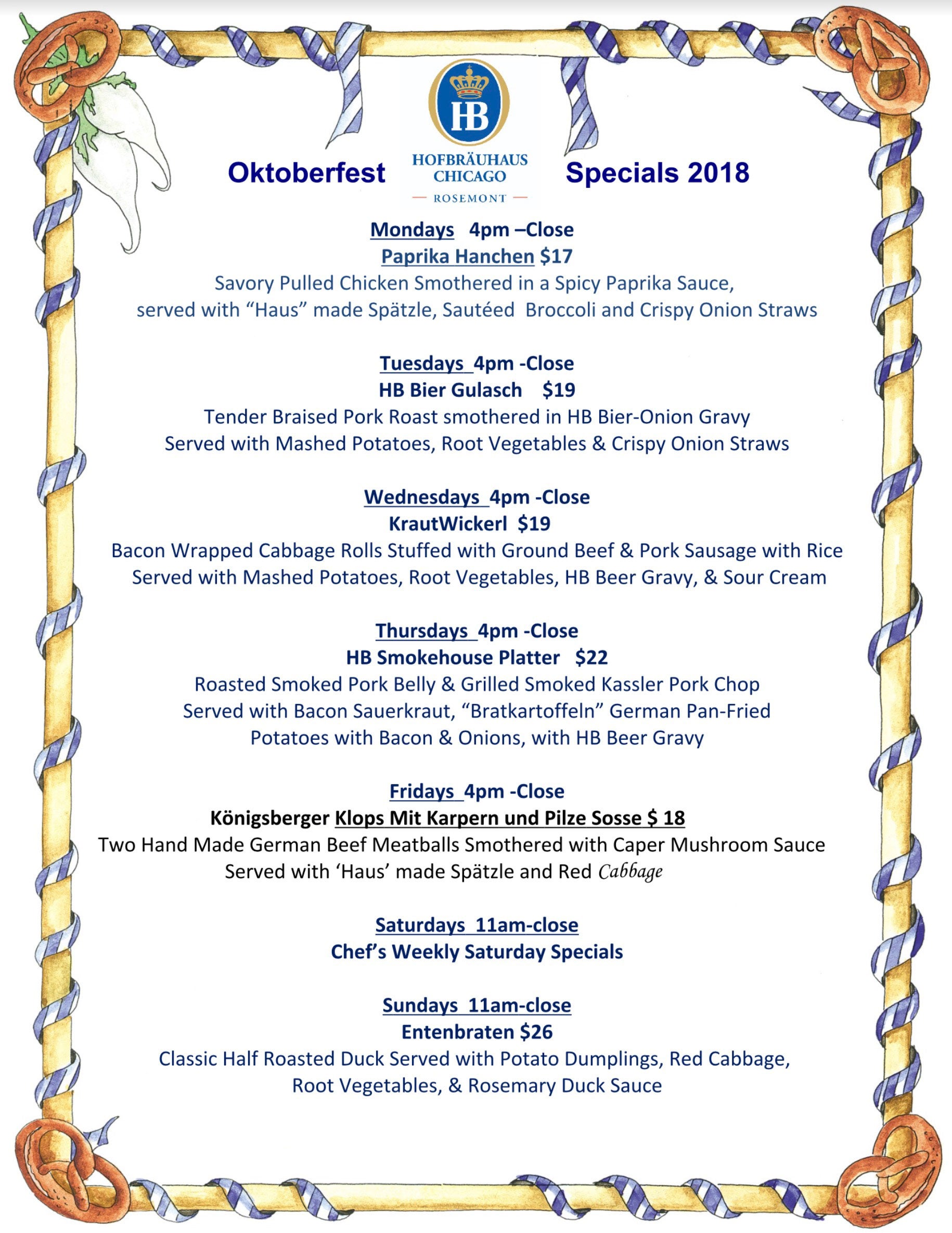 Special Menu Items For Oktoberfest Hofbrauhaus Chicago