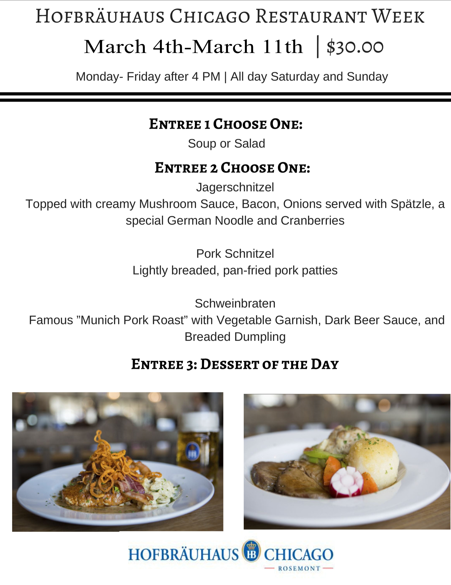 Hofbrauhaus Chicago Participates In Rosemont Restaurant Week